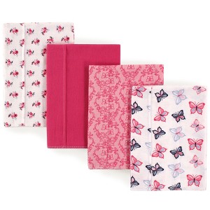 Hudson Baby Infant Girl Cotton Flannel Burp Cloths 4pk, Butterflies, One Size - 1 of 1