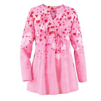 Collections Etc Valentine Hearts Cascade Pintuck V-Neck Tunic