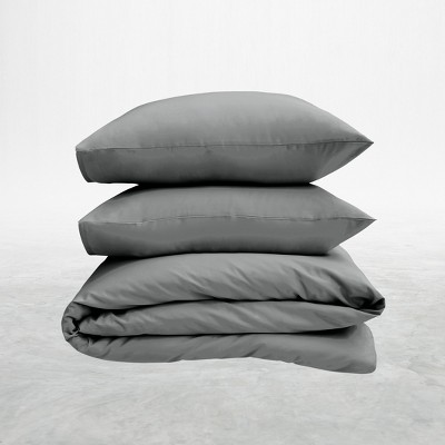 King Size Gray Cotton Sateen Duvet Cover Set