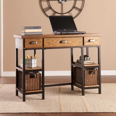 Crownfield Mid-Century Modern Writing Desk with Storage Dark Tobacco -  Aiden Lane