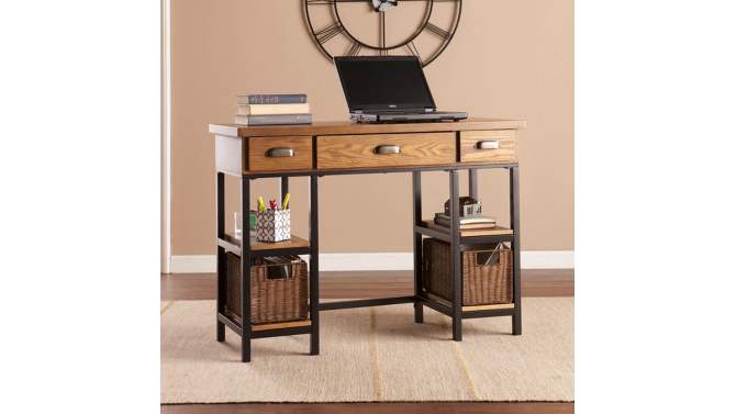 Sabrina Desk Weathered Gray/Natural Brown/Black with Brushed Silver Pulls - Aiden Lane, 2 of 5, play video