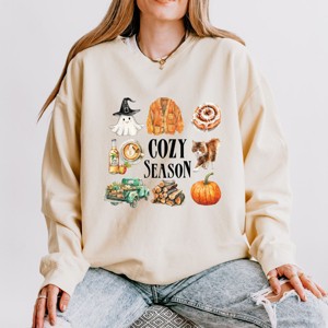 Cozy Season Watercolor Icons - Womens Lightweight Garment Dyed Sweatshirt - 1 of 4