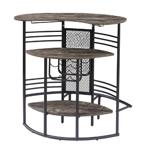 VECELO Oval Industrial Bar Table 3 Tier Bar Height Table with Wine Rack and Glasses Holder Corner Bar Cabinet with Footrest Brown/Gray/Oak - 1 of 4