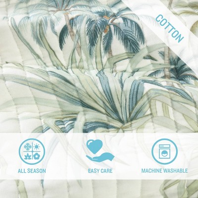 Serenity Palms Reversible Cotton Quilt Set, Full/Queen, Blue