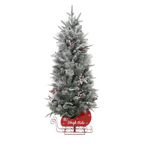 4.5 FT Pre-Lit Artificial Christmas Tree – Small Porch Xmas Tree with 78 Warm White LED Lights, Pine Cones & Red Berries - 1 of 4