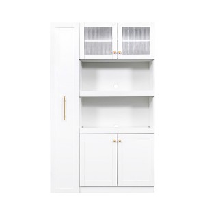 Gulches White Farmhouse  Pantry Cabinet, 4 Doors with Multi-Functional Pull-Out Multi-Tier Shelves, Particle Board+MDF Storage - 1 of 4