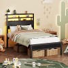 Twin Bed Frames with Charging Station and LED Lights Wood Headboard with 2 Fabric Drawers and Storage Shelves Platform Bed with Metal Slats - 2 of 4