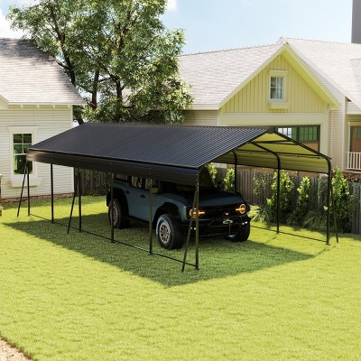 Metal Carport with Galvanized Steel Roof, Reinforced Frame, Outdoor Storage Shelter for Car, Truck, or Garden Use - Maison Boucle