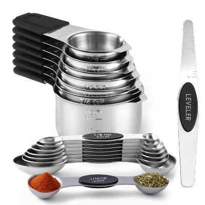 Stainless Steel Measuring Cups and Spoons Set, 16Pc Magnetic Nesting Measuring Cup and Spoon with Easy to Read Markings, Heavy duty, Dishwasher Safe