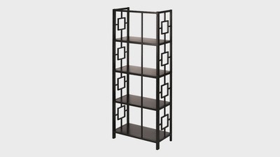 62" Espresso and Black Metal 4-Tier Adjustable Bookcase