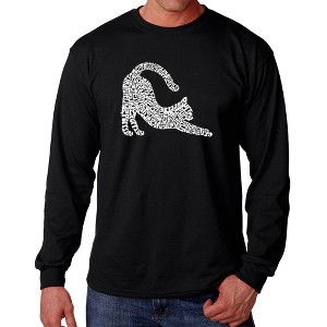 LA Pop Art Stretching Cat - Men's Word Art Long Sleeve T-Shirt - 1 of 4