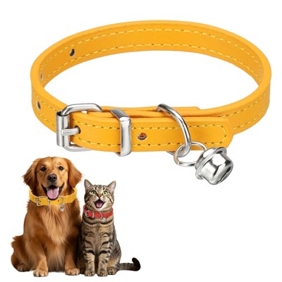 Unique Bargains Dog Collar with Bell Adjustable Buckle PU Leather Dog Collars