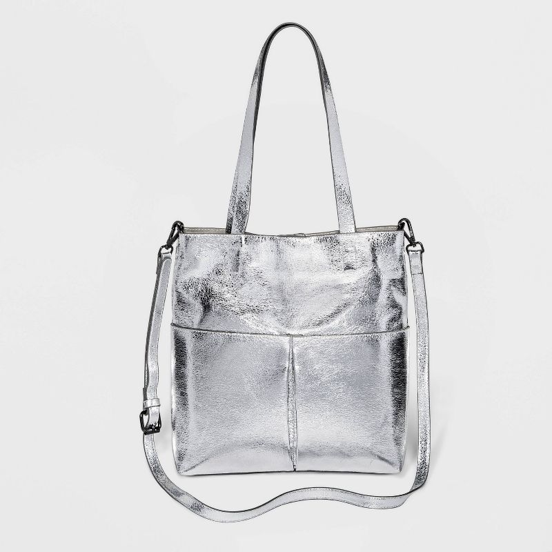 Small Crossbody Tote With Pockets - Mossimo Supply Co.&#8482; Silver Metallic, 1 of 2
