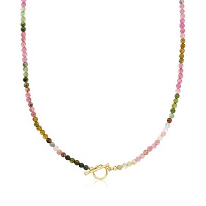 Ross-Simons 3.5-4mm Multicolored Tourmaline Bead Charm-Compatible Toggle Necklace in 18kt Gold Over Sterling - 1 of 4