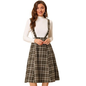 INSPIRE CHIC Women's Vintage Plaid A-Line Tartan Suspender Midi Skirt - 1 of 4
