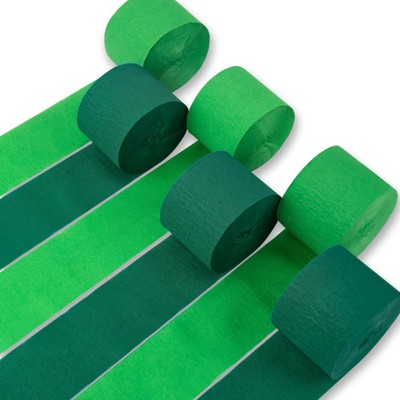PartyWoo Crepe Paper Streamers Green Hunter Emerald Light 6 Rolls 492 ft 1.8 Inch x 82 Ft Roll