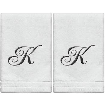 Creative Scents Set of 2 White Fingertip Monogrammed Towels, Black Embroidered