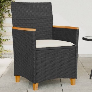 vidaXL Patio Chairs with Cushions 2 pcs Black Poly Rattan&Solid Wood - 1 of 4