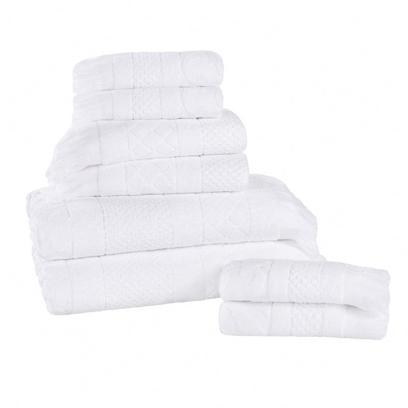 Cotton Geometric Jacquard Plush Soft Absorbent 8 Piece Towel Set by Blue Nile Mills, 1 of 9