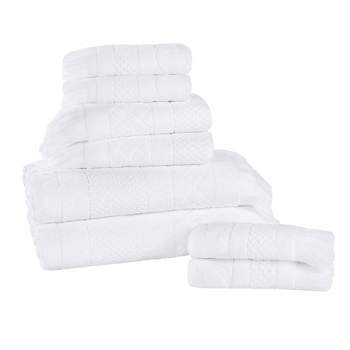 Cotton Geometric Jacquard Plush Soft Absorbent 8 Piece Towel Set by Blue Nile Mills