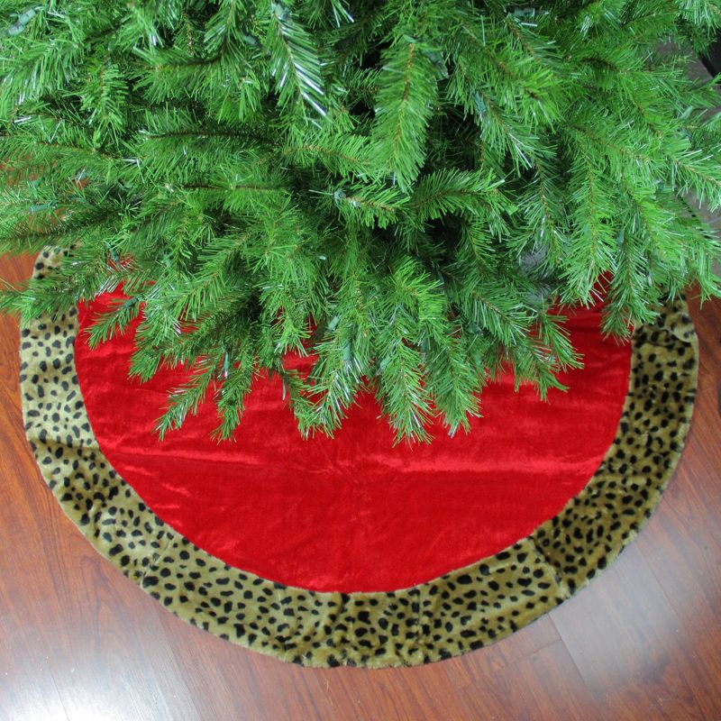 Northlight 48" Red Velveteen with Cheetah Print Border Christmas Tree Skirt, 2 of 3