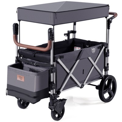 Babyjoy 2 Passenger Push Pull Folding Twin Double Stroller Wagon w/Canopy Drapes