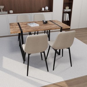 NicBex 55" Dining Table Set for 4 Modern Rectangular Dark Wood Dining Table with 4 Suede Chairs - 1 of 4