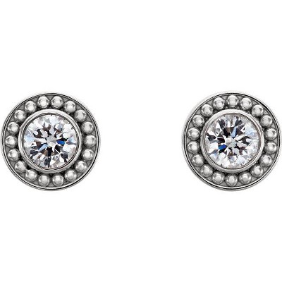Pompeii3 .55CT Diamond Bezel Studs Vintage Milgrain Accent 14K White Gold