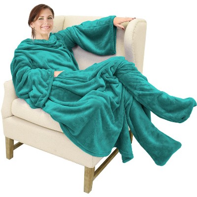 Catalonia Fleece Wearable Blanket with Sleeves and Foot Pockets, Micro Plush Wrap Sleeved Throw Blanket Robe, Super Fuzzy Cozy TV Blanket Throw, Gift