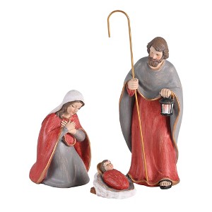 Dicksons 3-Piece Nativity Holy Family Lantern Staff - 7.25 x 3 Inch Red/Grey Resin Collectible Tabletop Figurine - 1 of 1