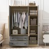 TIRAMISUBEST 3-Doors Rattan Storage Wardrobe with 2 Drawers for Bedroom, Modern Armoire Closet with Hanging Rod and Storage Shelves - 2 of 4