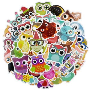 Wrapables Waterproof Vinyl Stickers for Water Bottles, Laptop, Phones, Skateboards, Decals for Teens, 80pcs, Owls - 1 of 4