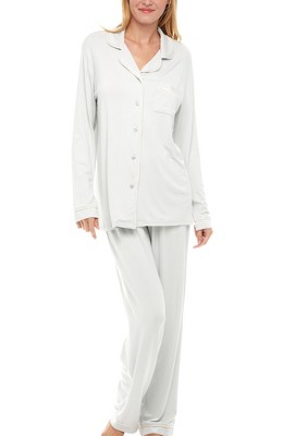 Image of ADR Women's Soft Knit Jersey Pajamas Lounge Set, Long Sleeve Top and Pants with Pockets Light Gray Small
