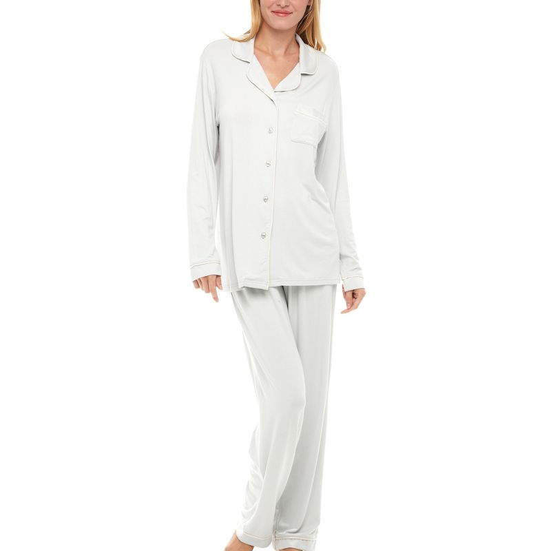 Women's Soft Knit Jersey Pajamas Lounge Set, Long Sleeve Top and Pants with Pockets, 1 of 7