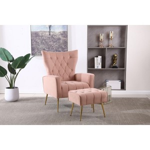 CAVINAS Modern Accent Chair with Ottoman&Wing Back,Velvet Armchair Club Chair for Reading Room,Living Room&Bedroom,Comfy Leisure Chair - 1 of 4