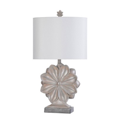 Paris Single Flower Molded Table Lamp with Fabric Shade Silver/White - StyleCraft