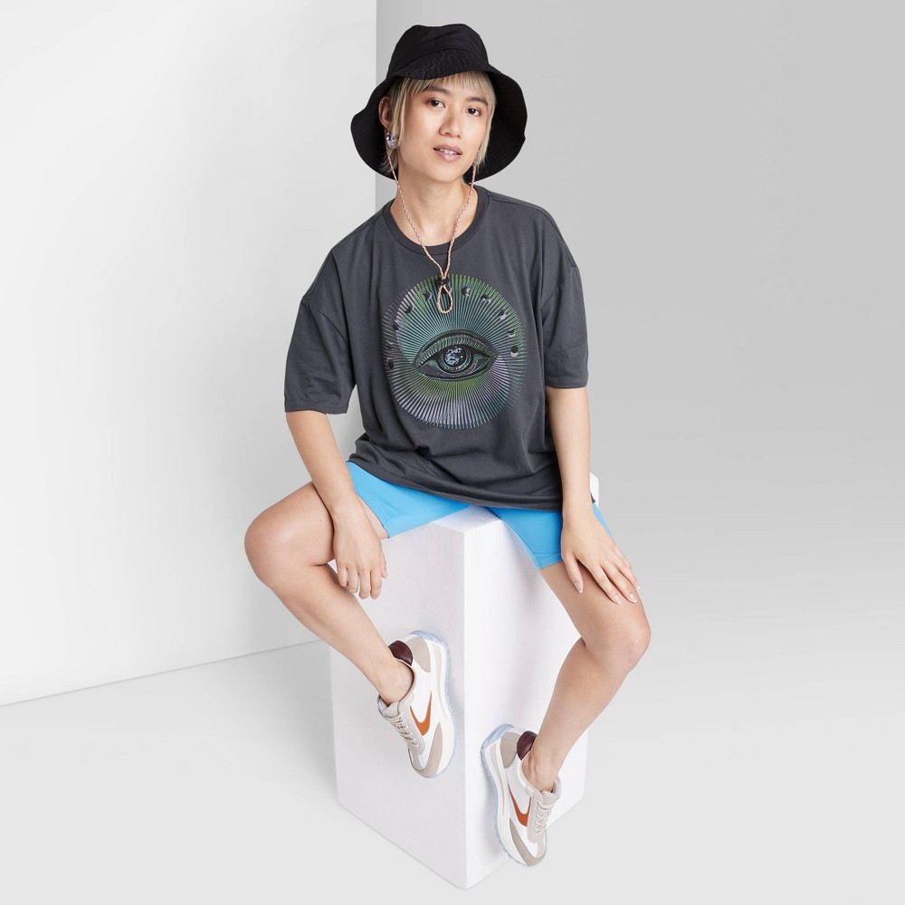 Women's Oversized Eye Graphic T-Shirt - Wild Fable™ Black S (6 und)