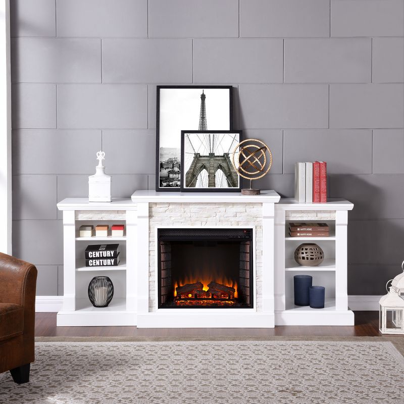 Aiden Lane Gilman Simulated Stone Electric Indoor Fireplace with Bookcases, 4 of 12