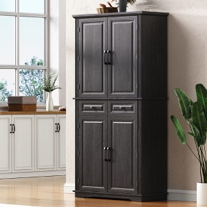 Zeus & Ruta 71" Tall Farmhouse Kitchen Pantry Cabinet with 3 Pull-Out Organizers, 6 Door Shelves & 2 Drawers - 1 of 4