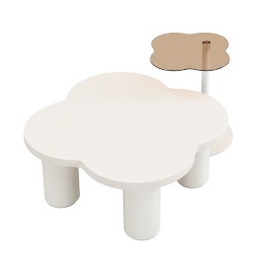 Vynxaria Modern Coffee Tables Set of 2, Irregular Shape with Roman Column Legs and Glass Top - 1 of 4