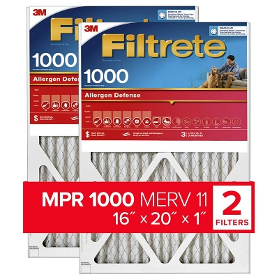 Filtrete 16-in W x 25-in L x 1-in 11 MERV 1085 MPR Allergen Defense Extra  Electrostatic Pleated Air Filter (2-Pack) in the Air Filters department at