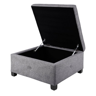 Charcoal Tufted Square Storage Ottoman with Graduated Legs