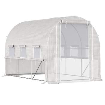 Outsunny 116.25" x 78.75" x 78.75" Walk-in Tunnel Greenhouse, Outside Hot House with 8 Mesh Windows, Bottom Vents, Zippered Door, Steel Frame, White