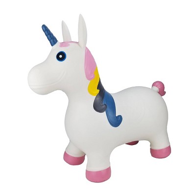 BounceZiez Inflatable Bouncy Ride On Hopper with Pump - White Unicorn