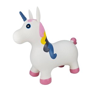BounceZiez Inflatable Bouncy Ride On Hopper with Pump - White Unicorn - 1 of 4