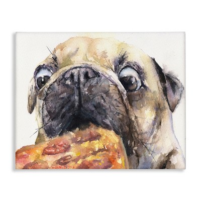 Stupell Industries Pug And Pizza Funny Dog Pet Animal Watercolor Painting Canvas Wall Art