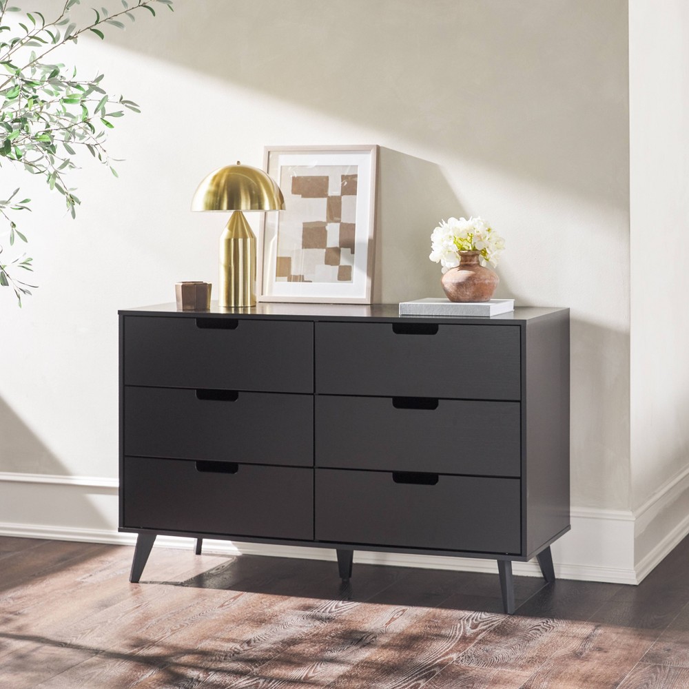 Photos - Dresser / Chests of Drawers Simple Cut Out Handles 6 Drawer Dresser Black - Saracina Home