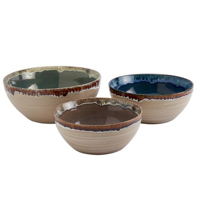 3pc Stoneware Tuscon Serving Bowl Set - Tabletops Gallery