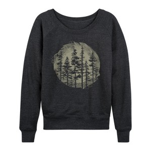 Women's - Instant Message - Watercolor Pine Trees Lightweight French Terry Wide Neck Long Sleeve Shirt - 1 of 4