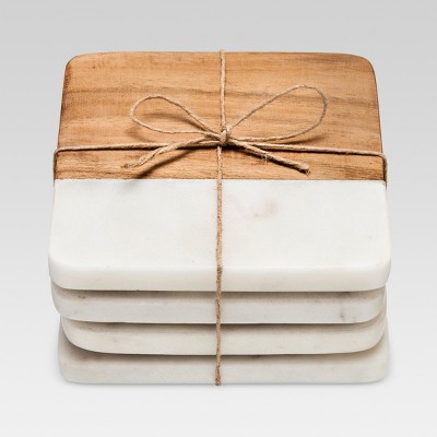 4pk Marble \u0026 Acacia Wood Coasters 